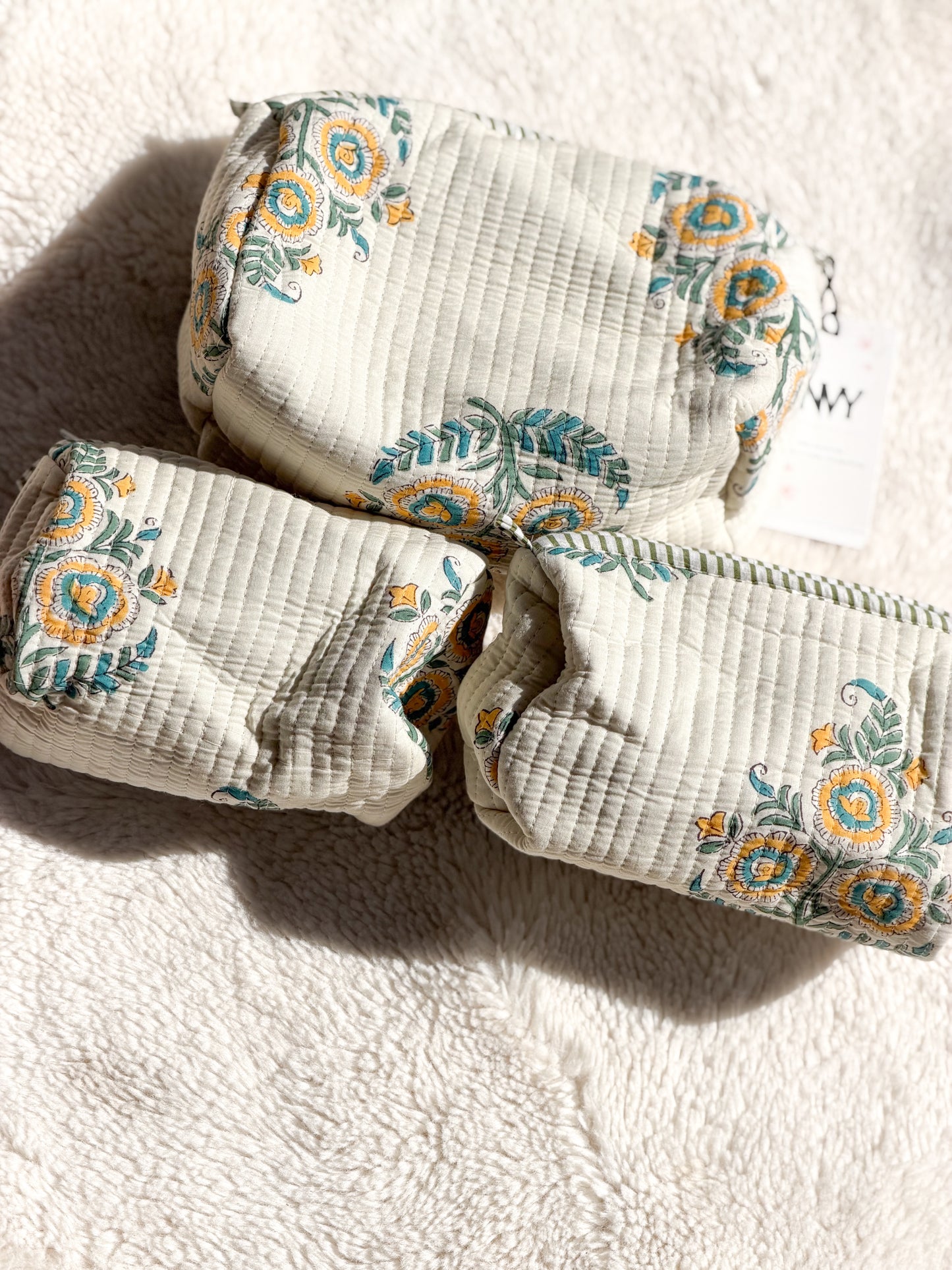 Ivory Meadow Quilted Pouch Set