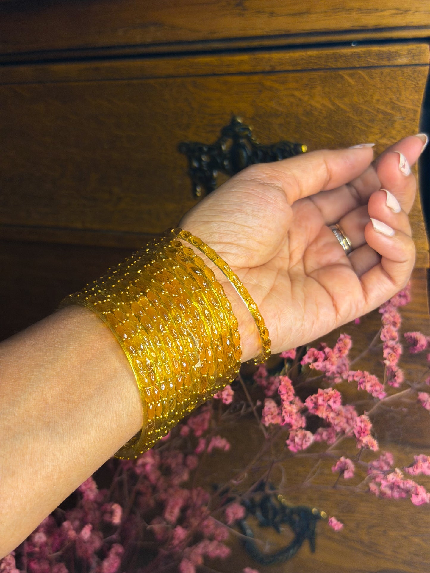 Mustard Yellow Raindrop Bangles
