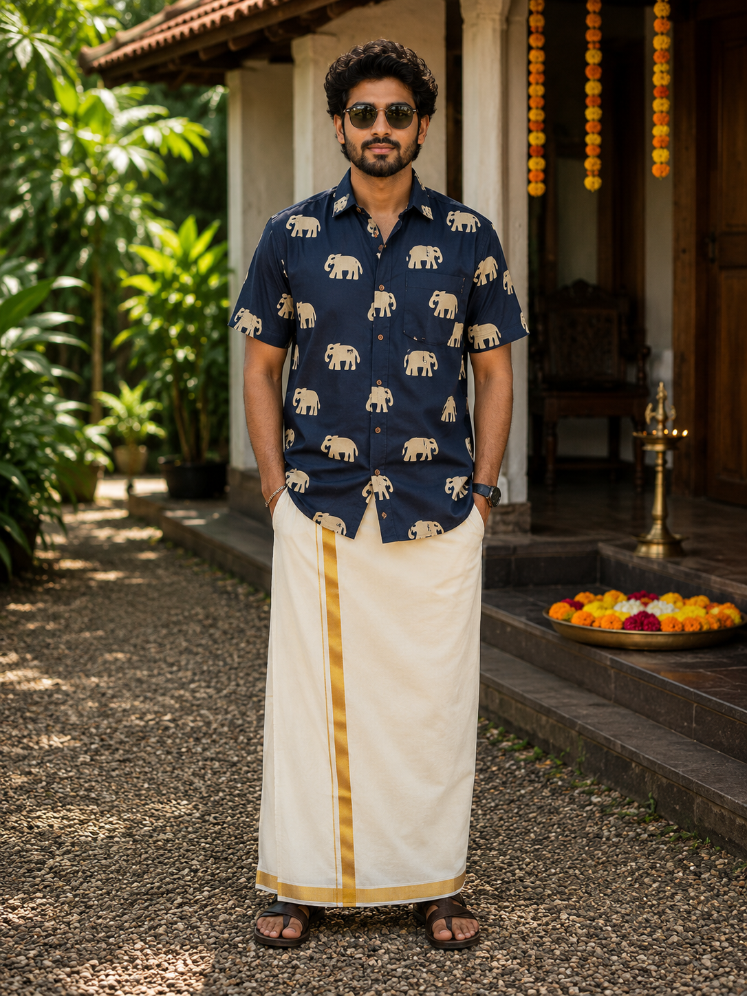 Midnight Elephant Hand Block Printed Shirt