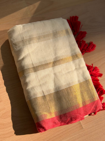 Golden stripes Mul Cotton Saree