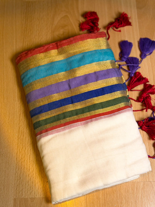 Multi Color stripes boarder Mul Cotton Saree
