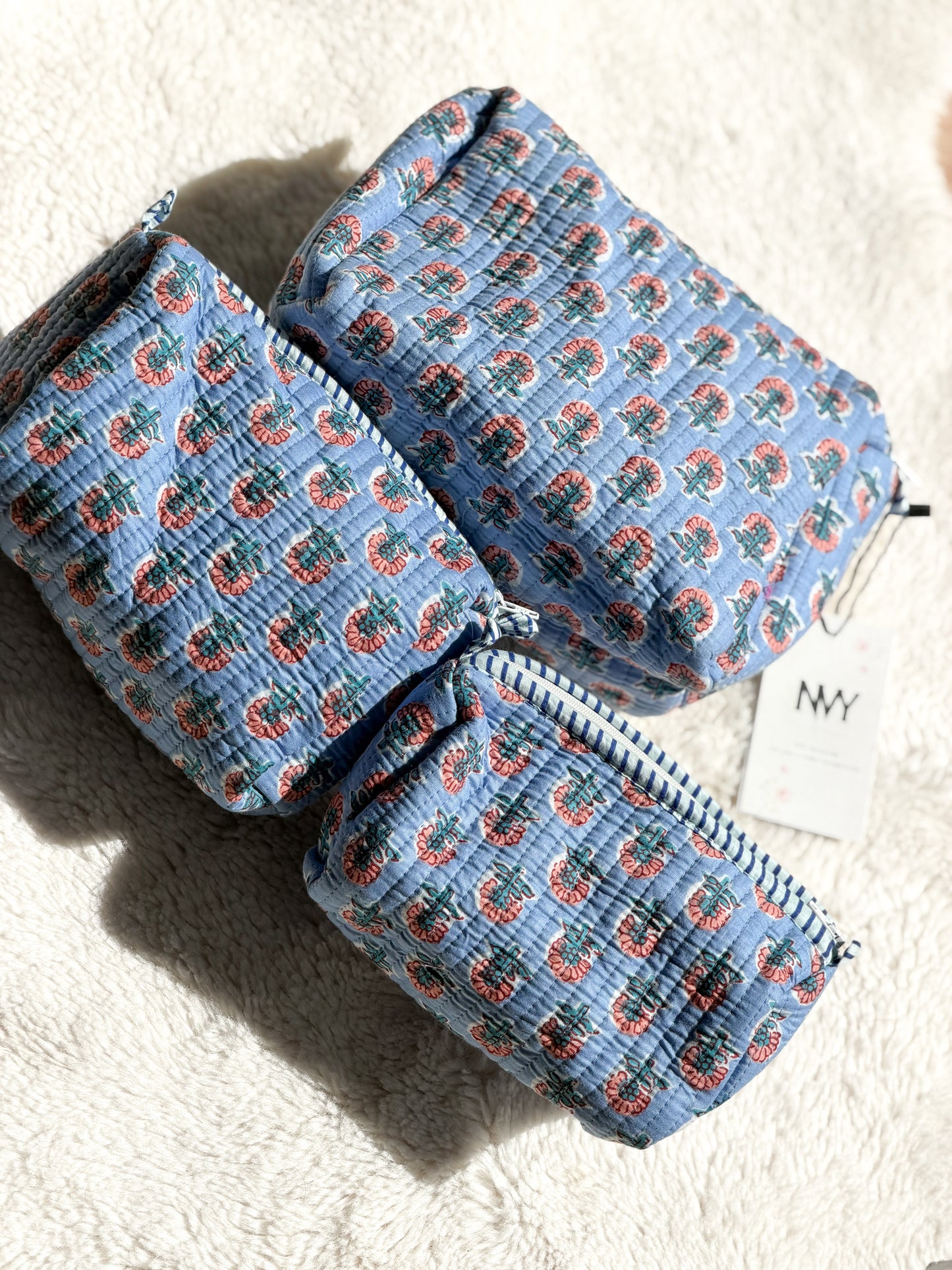 Sky Blossom Quilted Pouch Set