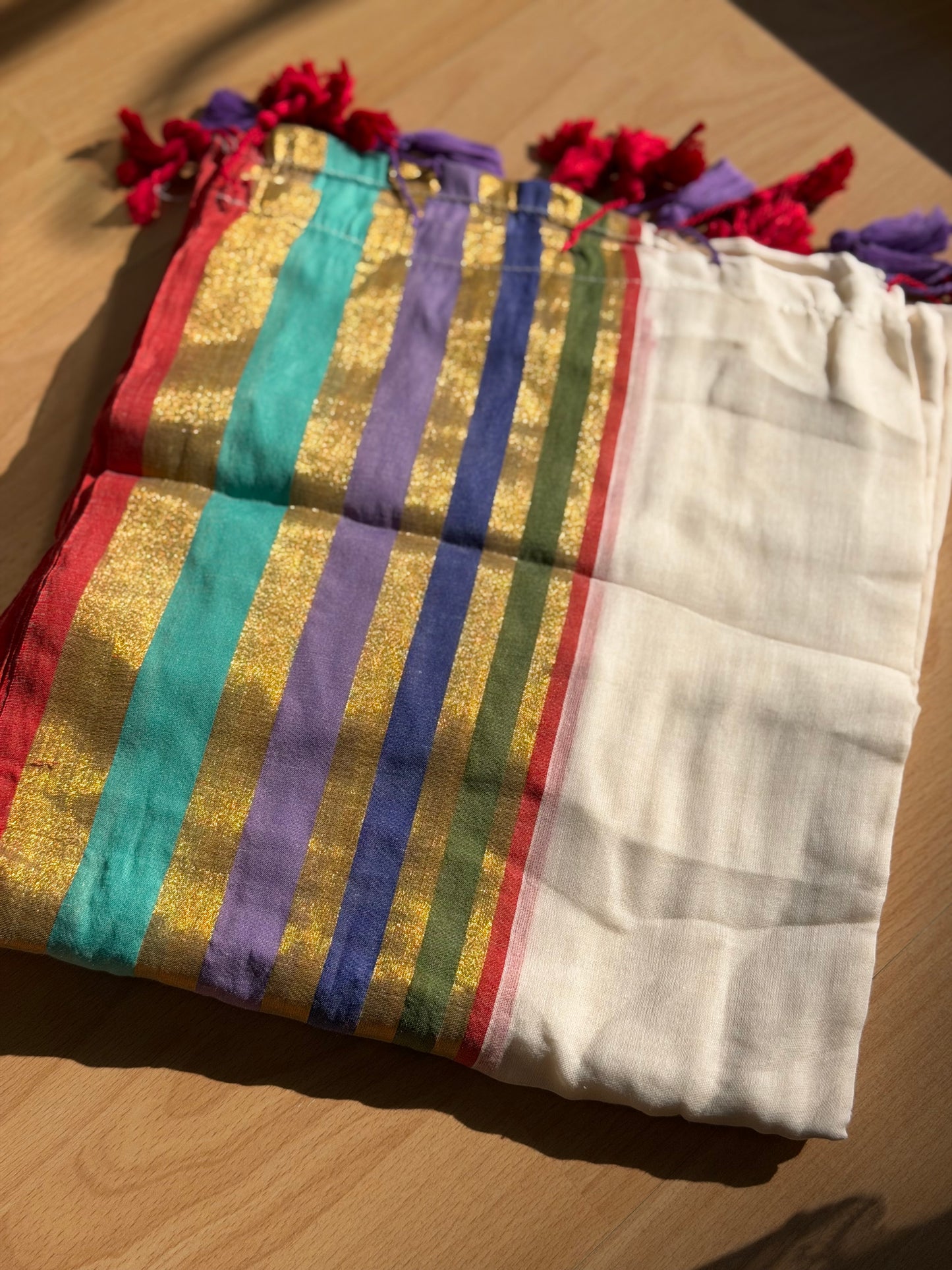 Multi Color stripes boarder Mul Cotton Saree