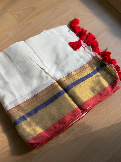 Blue boarder Mul Cotton Saree