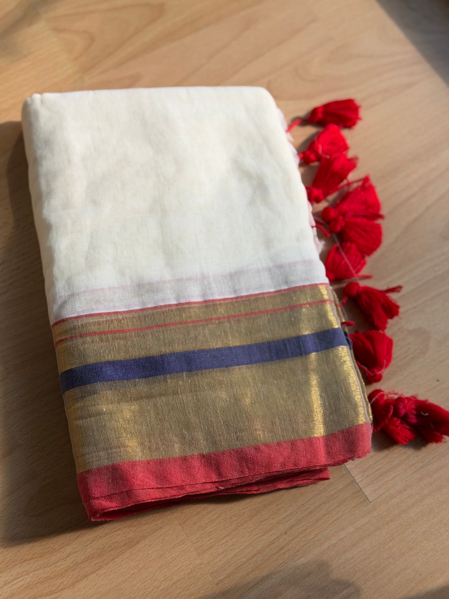 Blue boarder Mul Cotton Saree