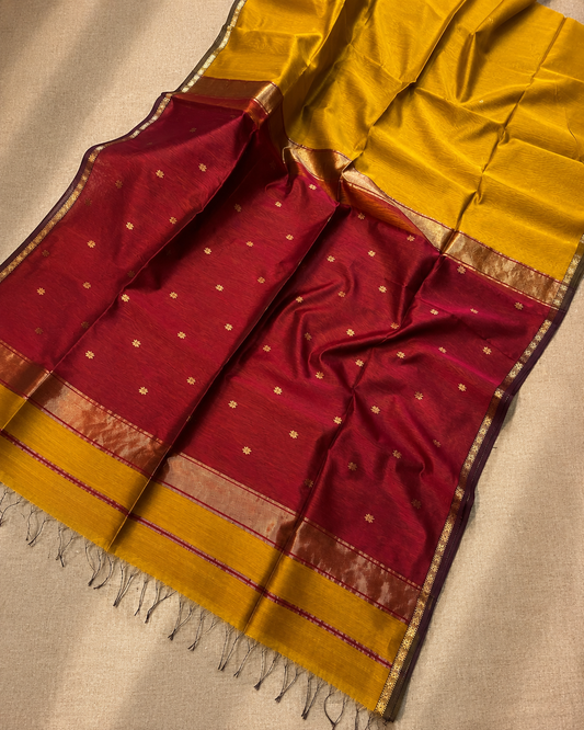 Pre Book- Yellow Maheshwari silk cottonSaree