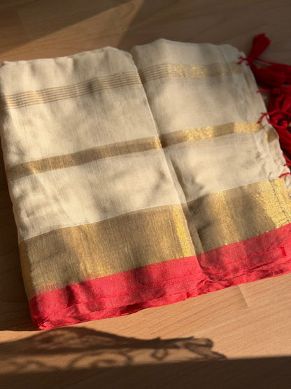 Golden stripes Mul Cotton Saree