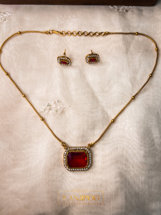 Ruby Charm Necklace & Earring Set
