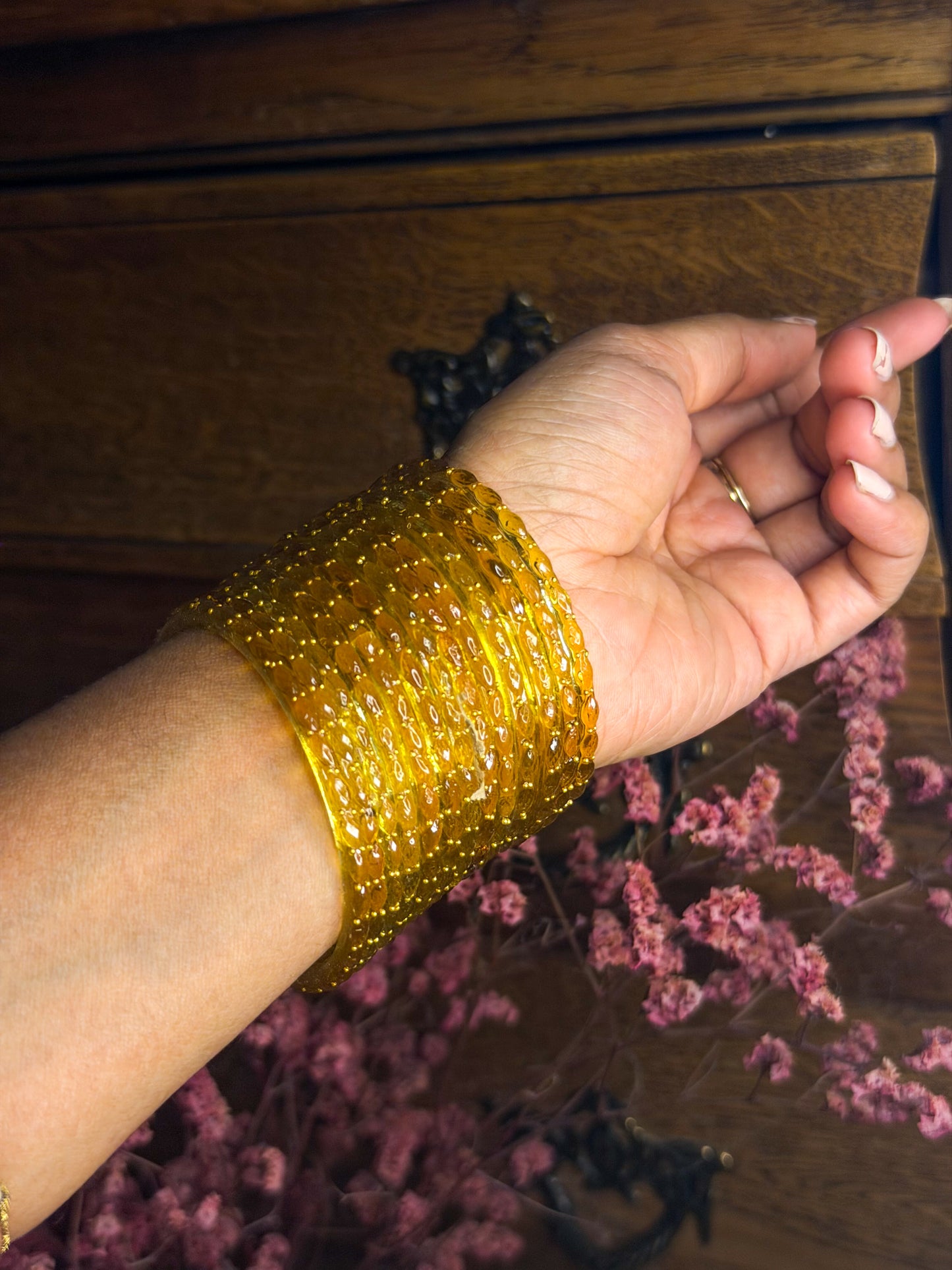 Mustard Yellow Raindrop Bangles