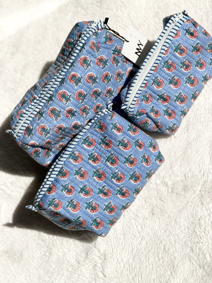Sky Blossom Quilted Pouch Set