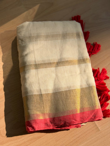 Golden stripes Mul Cotton Saree