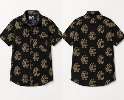 Hand Block Printed Shirt Black Elephant