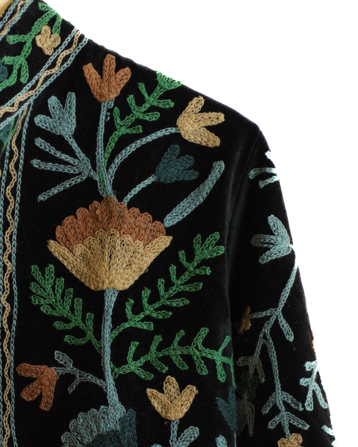 Emerald Black Velvet Suzani Jacket