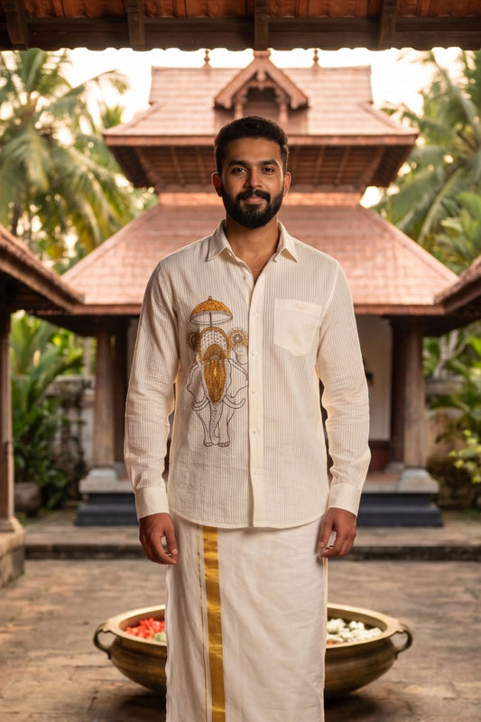 Off White Shirt with Thrissur Pooram Print