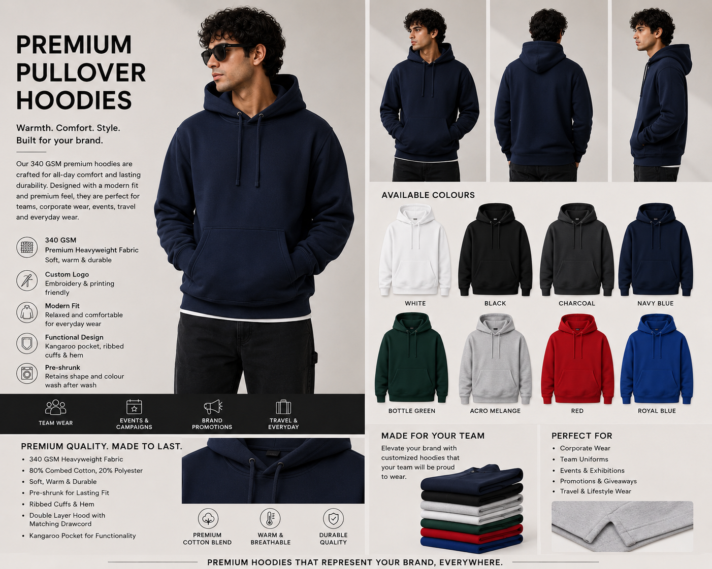 Pullover Hoodie Plain - 340 g/m²
