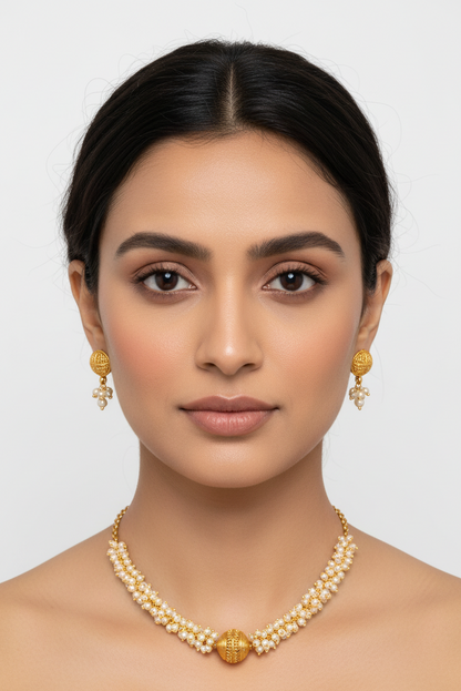 Classic White pearl Necklace and Earring Set