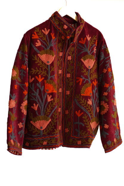 Maroon Muse Velvet Suzani Jacket