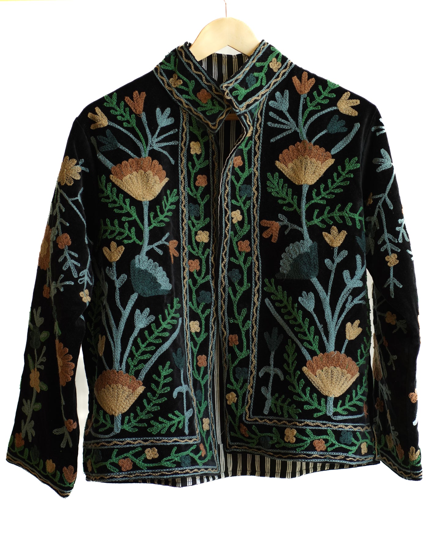 Emerald Black Velvet Suzani Jacket