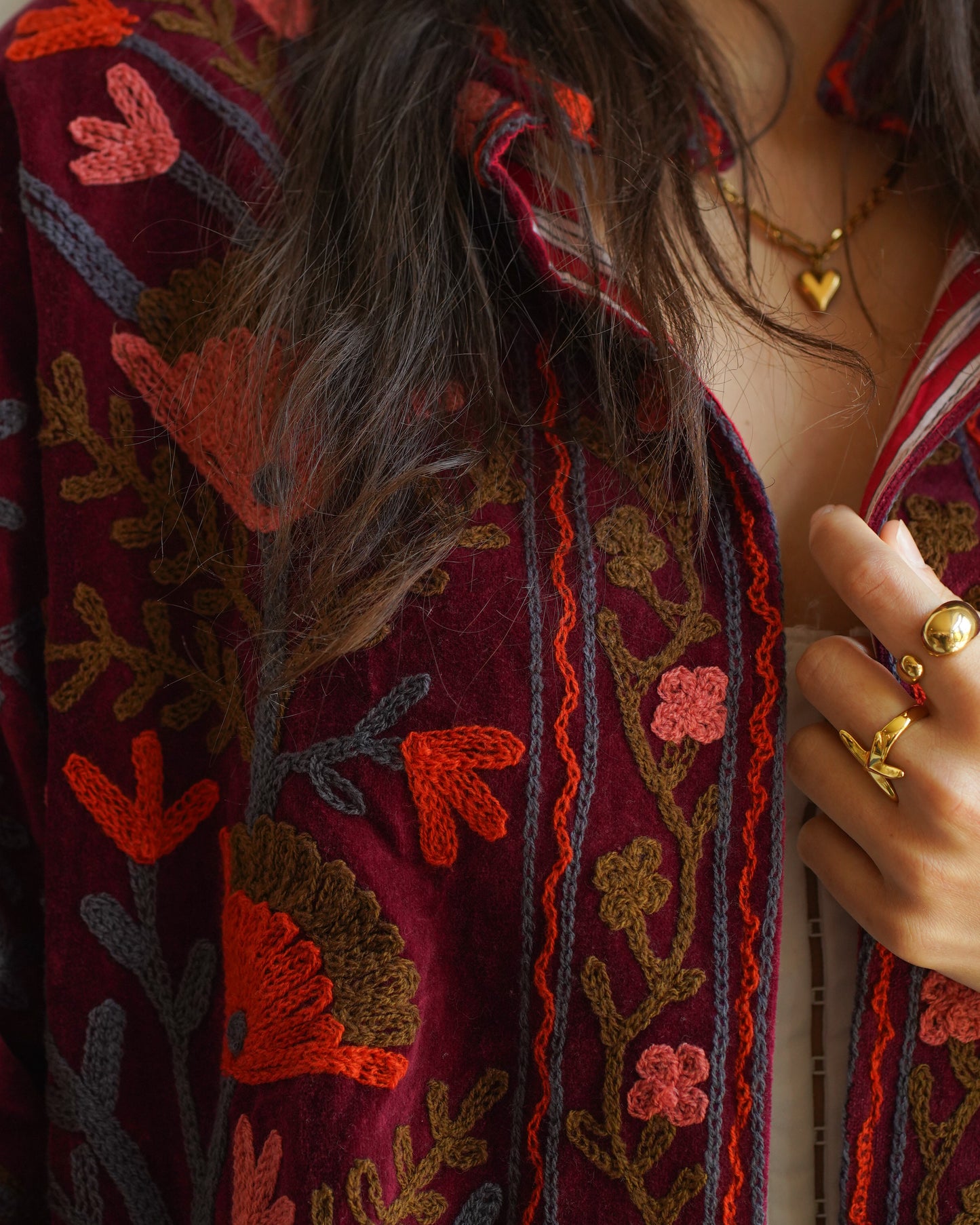 Maroon Muse Velvet Suzani Jacket