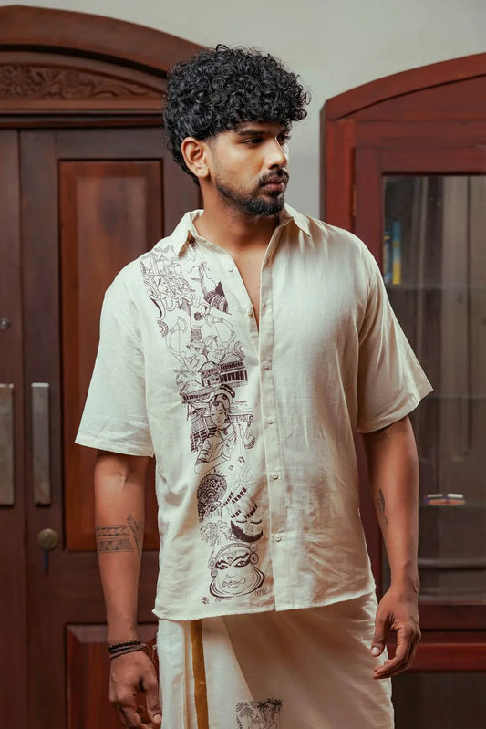 Offwhite Half Sleeve Shirt with Kerala Theme Print
- Limited Stock
