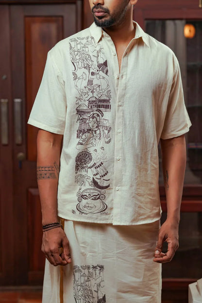 Offwhite Half Sleeve Shirt with Kerala Theme Print
- Limited Stock