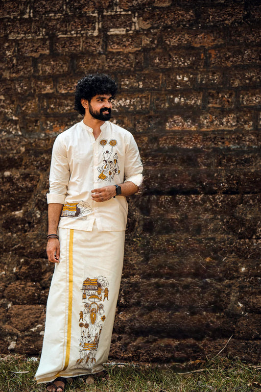 Offwhite Dhothi with Thrissur Pooram Print
 - Limited Stock