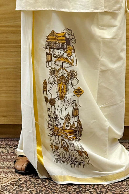 Offwhite Dhothi with Thrissur Pooram Print
 - Limited Stock
