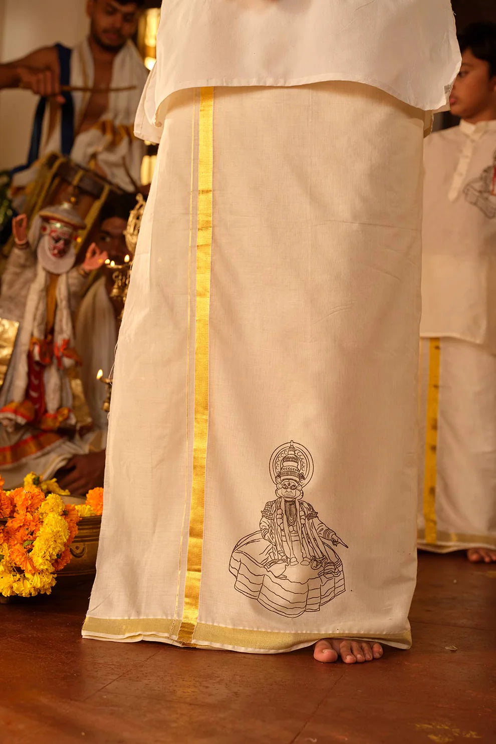 Offwhite Dhothi with Kathakali Blockprint - Limited Stock