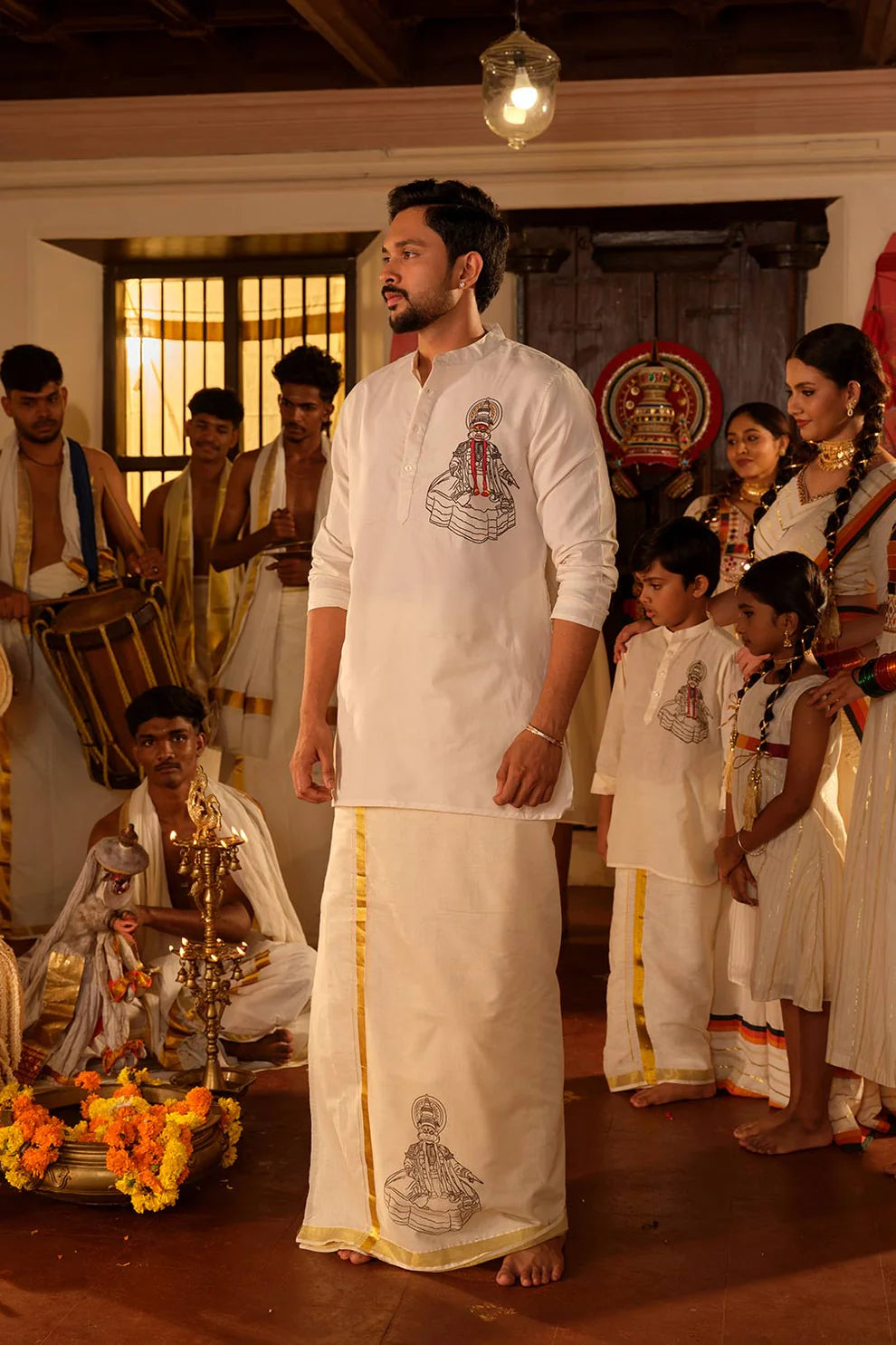 Offwhite Dhothi with Kathakali Blockprint - Limited Stock